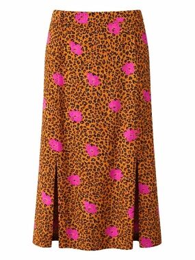 Elodie Leopard Floral Midi Skirt Slit Y2K‎ Coquette Indie Sleaze Chic-Sz Medium